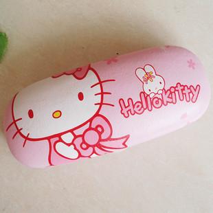 Hello kitty抱蝴蝶结猫头眼镜盒 太阳镜盒 粉色卡通眼镜盒