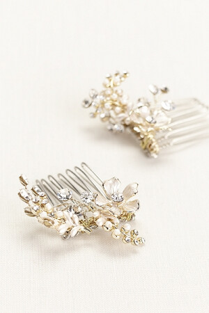 Etched Floral and Crystal Duo Comb Style  婚礼 发饰 头饰 珠宝