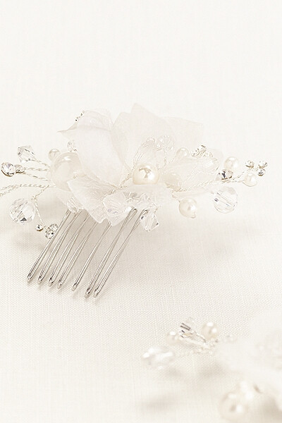 Organza Flower and Crystal Comb Set Style 婚礼 发饰 头饰 珠宝