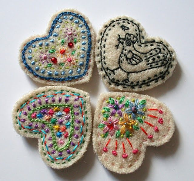 stitched felt hearts