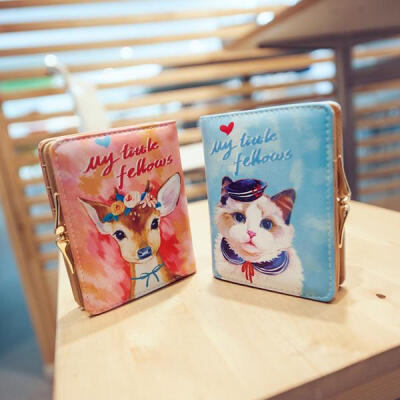Miss Suki 韩版时尚可爱涂鸦系列夹子包横款短钱包手拿包小猫小鹿