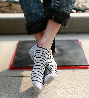 5双 潮男细条纹袜 春夏季纯棉浅口船袜 创意短袜男士袜子H560