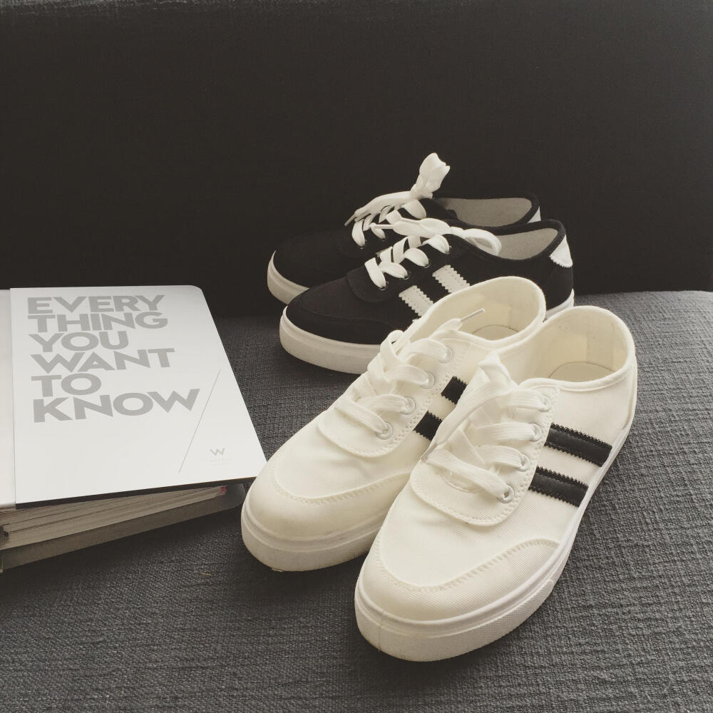 丢丢2015夏季韩国百搭帆布两条杠杠运动鞋推荐