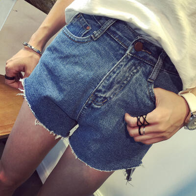missa 2015夏季韩版自然剪裁前短后长水洗牛仔短裤热裤女裤子
