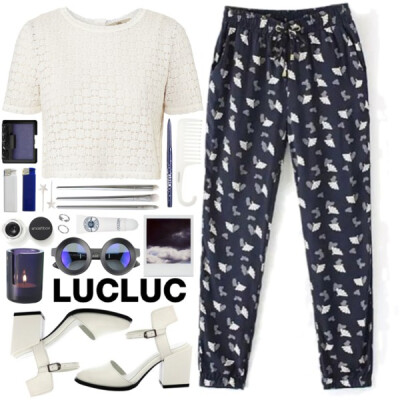 Pants and sandals from www.lucluc.com : printed pants : http://www.lucluc.com/bottoms/lucluc-floral-print-elastic-waist-peg-pants.html Sandals : http://www.lucluc.com/accessories/shoes/lucluc-white-bu…