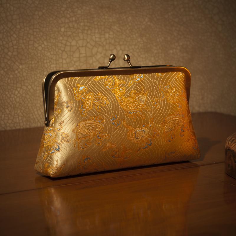 金浪鱼 中式传统手提包宴会包链条包 中国古典浪漫蜀锦特色礼物