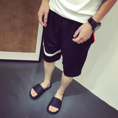 MUZ 工作室港风街头潮流撞色拼条 潮男运动休闲中裤户外沙滩裤