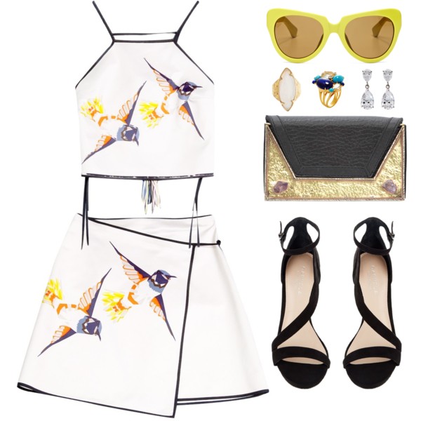 A fashion look from June 2015 featuring ivory top, winter white skirt and heeled sandals. Browse and shop related looks.