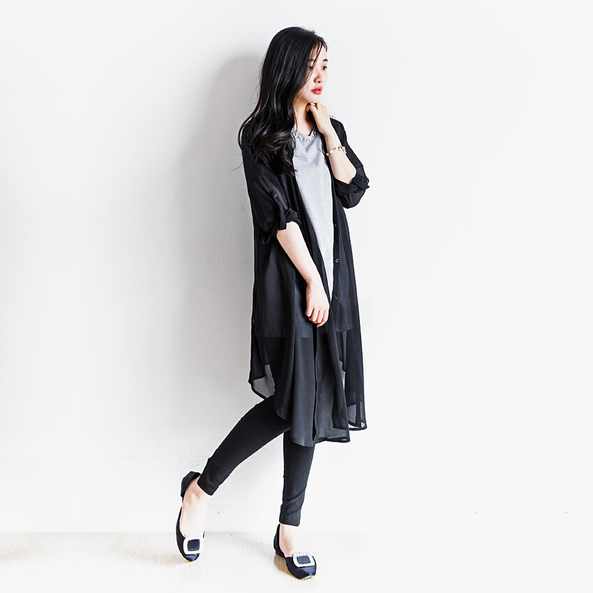 折上折2015年夏季新款韩版女装显瘦雪纺空调遮阳衫纯色外套上衣潮