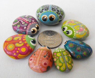 Hand Painted Rocks - A Bowl Full of Bug Rocks - Interactive Art Piece - Cute Lil' Buggers. $200.00, via Etsy.