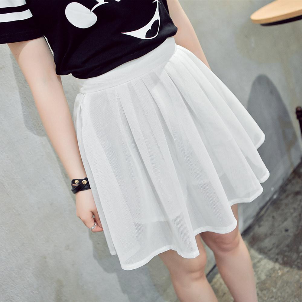 rq2015夏季女装韩版百搭纯色高腰显瘦网纱a字蓬蓬短裙裤