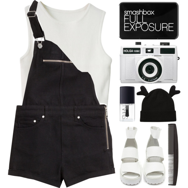 A fashion look from June 2015 featuring black shorts, white sandals and beanie hat. Browse and shop related looks.