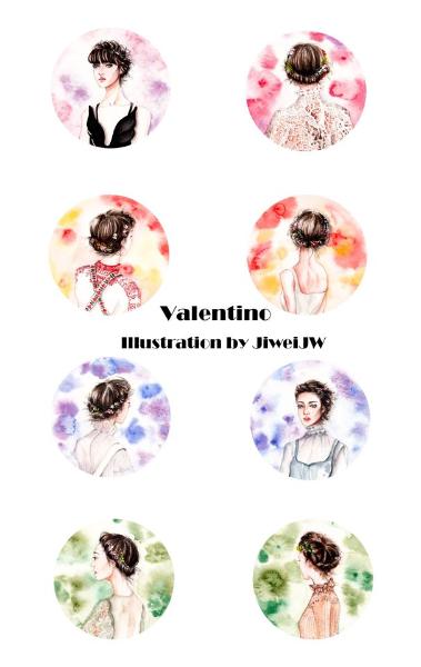 Valentino illustration by @ 季未燃JiweiJW 花釵底，髻云堆绿，花压鬓垂敛黛眉。