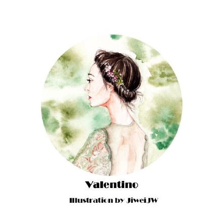 Valentino illustration by @ 季未燃JiweiJW 花釵底，髻云堆绿，花压鬓垂敛黛眉。