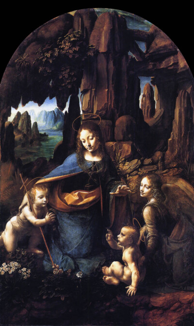 岩洞中的圣母﹝Madonna of the Rocks﹞ 1495 ~ 1508 年 油彩画板，190 x 120 公分 国家画廊，伦敦﹝London﹞，达芬奇 英国 《岩间圣母》此画是应一宗教团体之请而为米兰的圣弗朗切斯科教堂的一间礼拜堂作的祭坛画。…