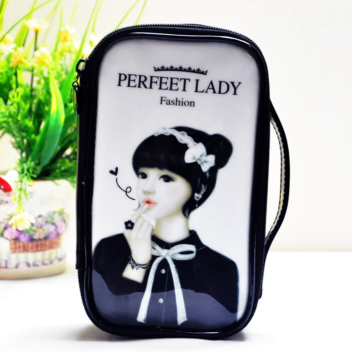 新品韩国版卡通可爱猫猫图案pvc镜面革防水洗漱小收纳化妆包包邮