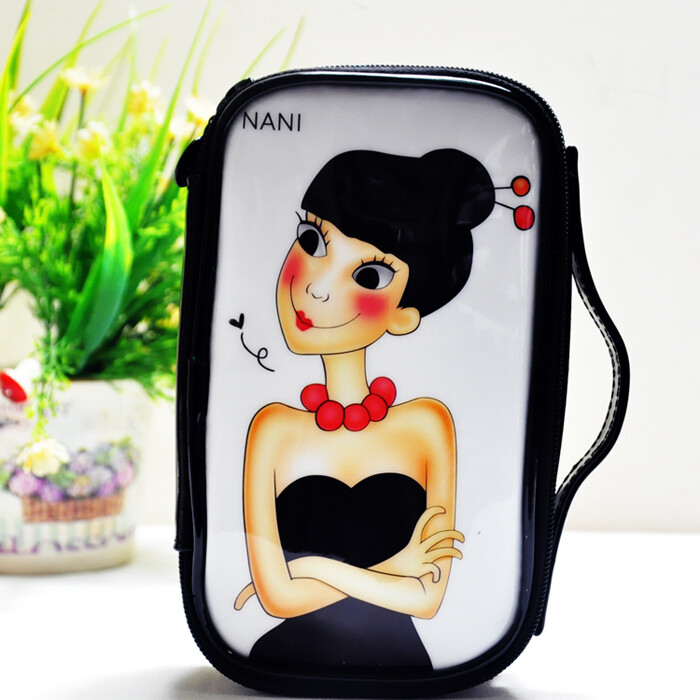 新品韩国版卡通可爱猫猫图案pvc镜面革防水洗漱小收纳化妆包包邮