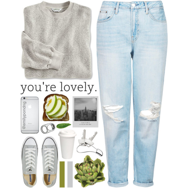 A fashion look from June 2015 featuring crew neck shirts, Topshop and gray shoes. Browse and shop related looks.