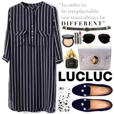 Promoted : www.lucluc.com Dress : http://www.lucluc.com/dresses/lucluc-ink-blue-striped-chiffon-dress.html Bag : http://www.lucluc.com/bags/lucluc-silver-chain-pu-shoulder-bag.html #lucluc