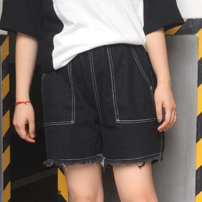 短裤女夏2015新宽松显瘦黑色流苏阔腿热裤百搭休闲直筒裤 黑色