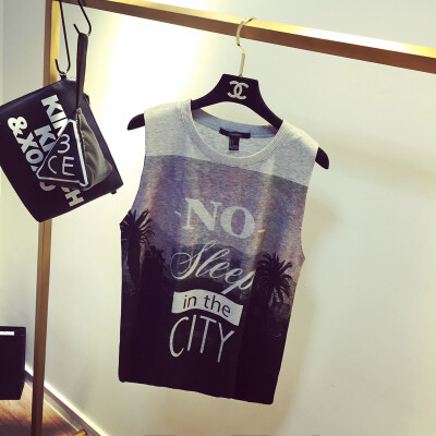 欧美2015夏装新款女款印花无袖打底小背心宽松大码T恤上衣潮