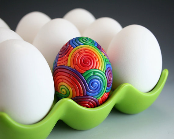 Rainbow Easter Egg in Polymer Clay Filigree