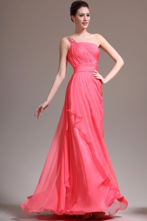 Shop online at Promdressbycolor.com for the latest dresses for women, beautiful girl should wear Draped One Shoulder Sweep Train A Line Chiffon Red Evening Dress because they can make you more temperament, you will be attractive than before.