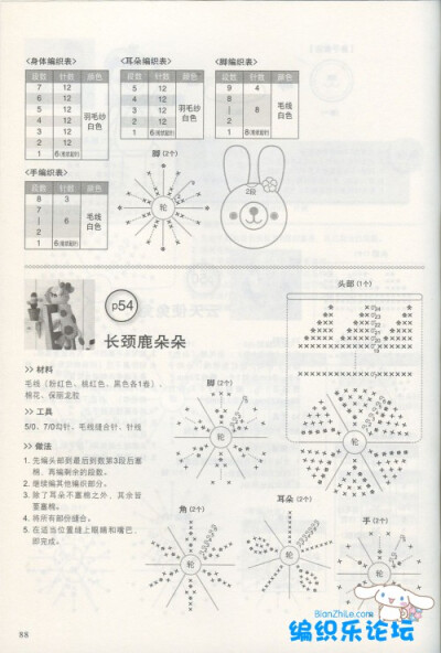 斑马玩偶的钩法、棉花羊玩偶的钩法，此外还有：海狮玩偶、兔子玩偶、长颈鹿玩偶的钩法