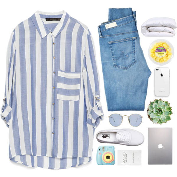 A fashion look from June 2015 featuring shirts &amp;amp; blouses, blue jeans and white shoes. Browse and shop related looks.