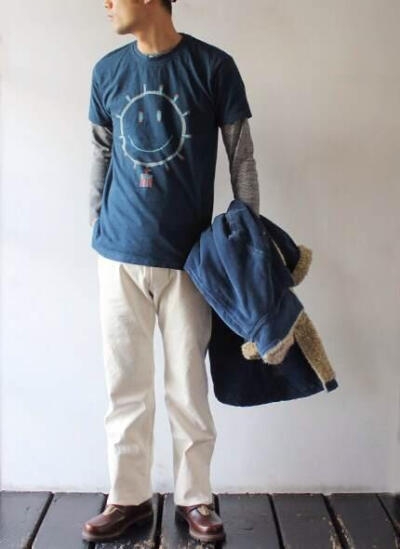 2015 PM2.5第三款 indigo蓝染纯棉复古潮流 男士修身短袖T恤