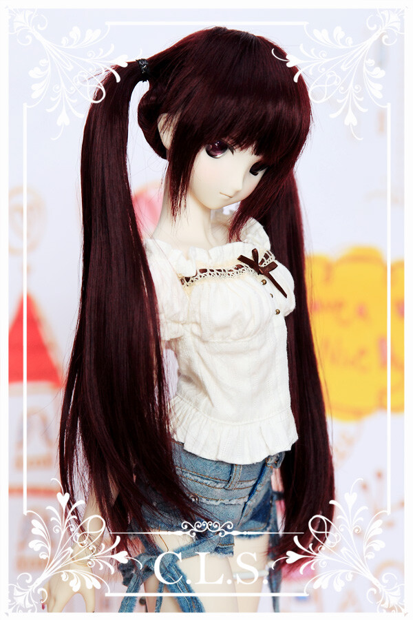 【C.L.S.】3分BJD假发-SD/DD size WIG-06 深酒红色 自然双马尾