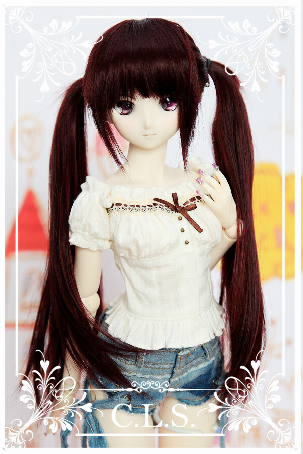 【C.L.S.】3分BJD假发-SD/DD size WIG-06 深酒红色 自然双马尾