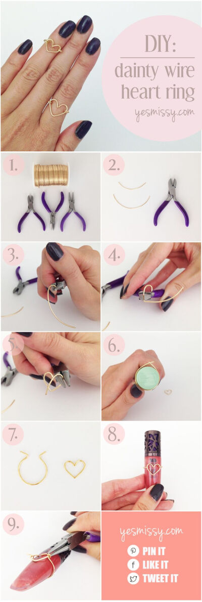 DIY Wire Heart Ring Tutorial. So cute and easy to make!