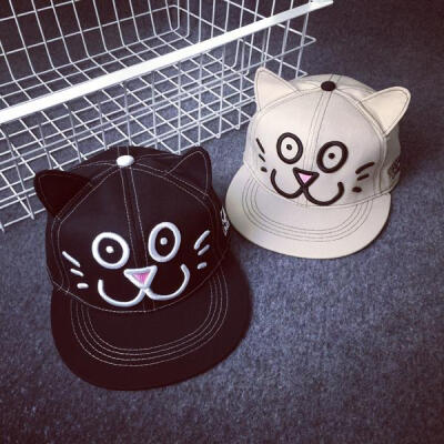 韩国可爱猫咪耳朵动物平沿帽街舞嘻哈帽棒球帽子女士春夏天韩版潮
