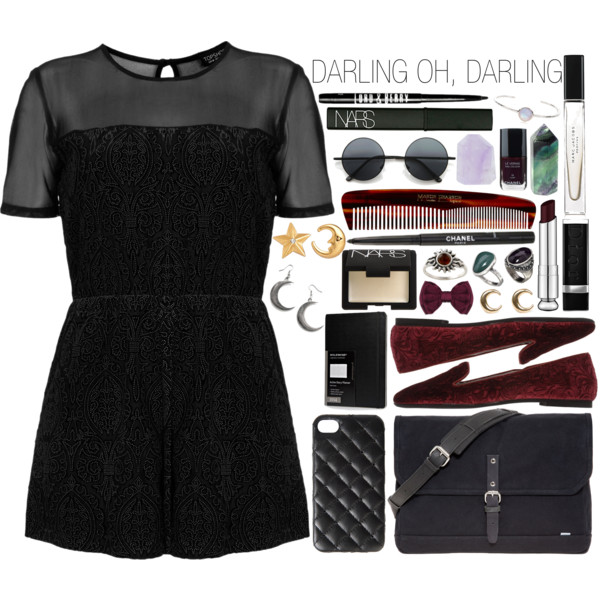 A fashion look from March 2014 featuring black short sleeve romper, round toe shoes and star stud earrings. Browse and shop related looks.