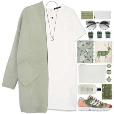 A fashion look from June 2015 featuring white dress, gray cardigan and floral shoes. Browse and shop related looks.
