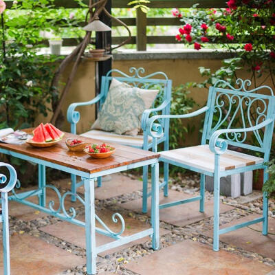 掬涵铁艺实木桌椅 长椅 单人椅 桌子 茶几 户外庭院园艺装饰