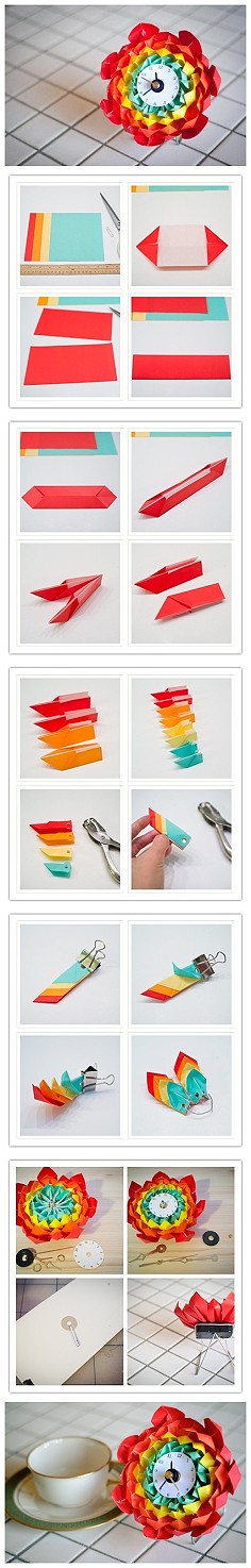 #汇设计#DIY折纸花钟手工教程 旧物改造，…