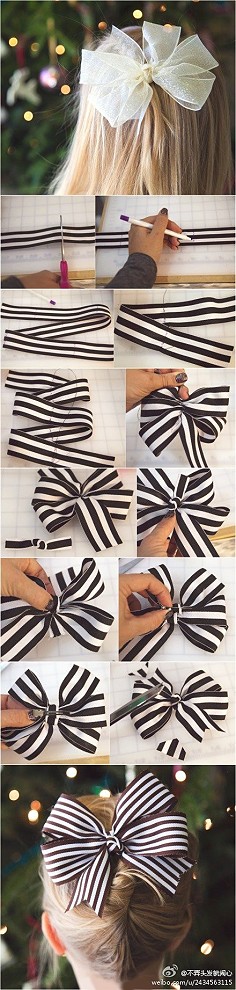DIY双蝴蝶结头饰。