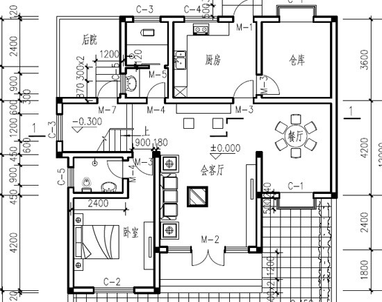 特点：田园风格建筑、带庭院围墙，青灰色瓦屋顶、白色外墙漆，青灰色外墙脚，风格清新自然。平面功能布置大方,功能齐全，满足农村生活生产需要，分区明确，动静分离，功能紧凑、房间尺寸适宜，采光通风良好。