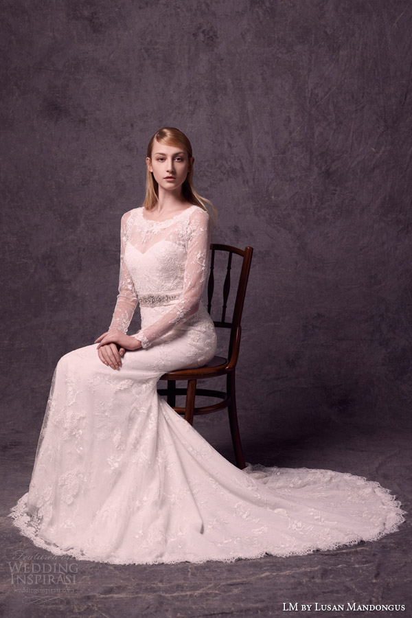 lm lusan mandongus bridal 2015 illusion long sleeve lace wedding dress belt 壁纸 婚纱 礼服 裙子 时尚 摄影