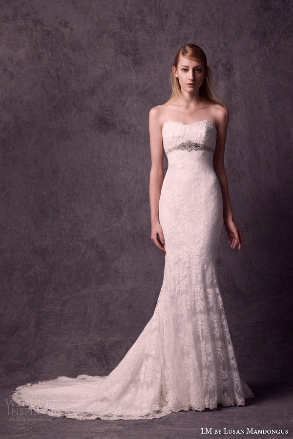 lm lusan mandongus bridal 2015 strapless lace sheath wedding dresse embellished empire line 壁纸 婚纱 礼服 裙子 时尚 摄影