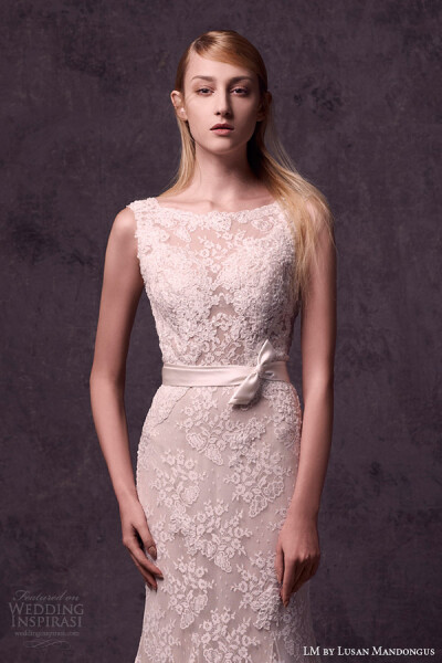 lm lusan mandongus bridal 2015 sleeveless bateau sabrina neckline trumpet sheath wedding dress lace close up 壁纸 婚纱 礼服 裙子 时尚 摄影