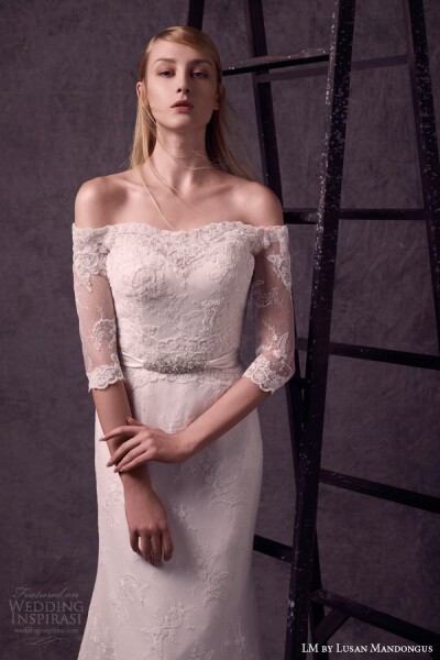 lm lusan mandongus bridal 2015 off shoulder half sleeve lace wedding dress bodice close up 壁纸 婚纱 礼服 裙子 时尚 摄影