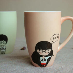 创意手绘水杯陶瓷马克杯磨砂大把手生日礼物定制情侣对杯可爱水杯