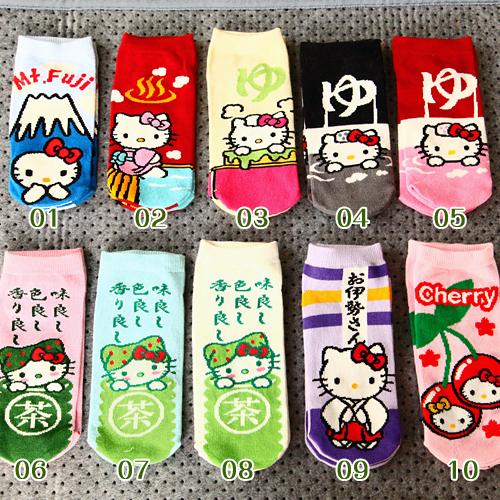尾单kitty日式和风图案短袜 船袜十款选