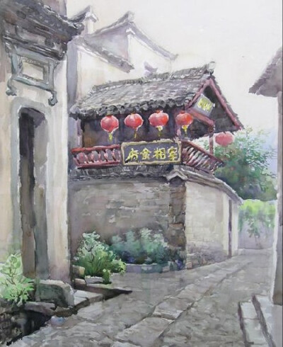 来自中国画家陈重武的水彩画作品，画的都是徽州乡村特有的古风建筑及风光美景，喜欢水彩画的你不要错过呀。