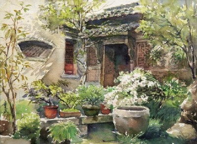 来自中国画家陈重武的水彩画作品，画的都是徽州乡村特有的古风建筑及风光美景，喜欢水彩画的你不要错过呀。