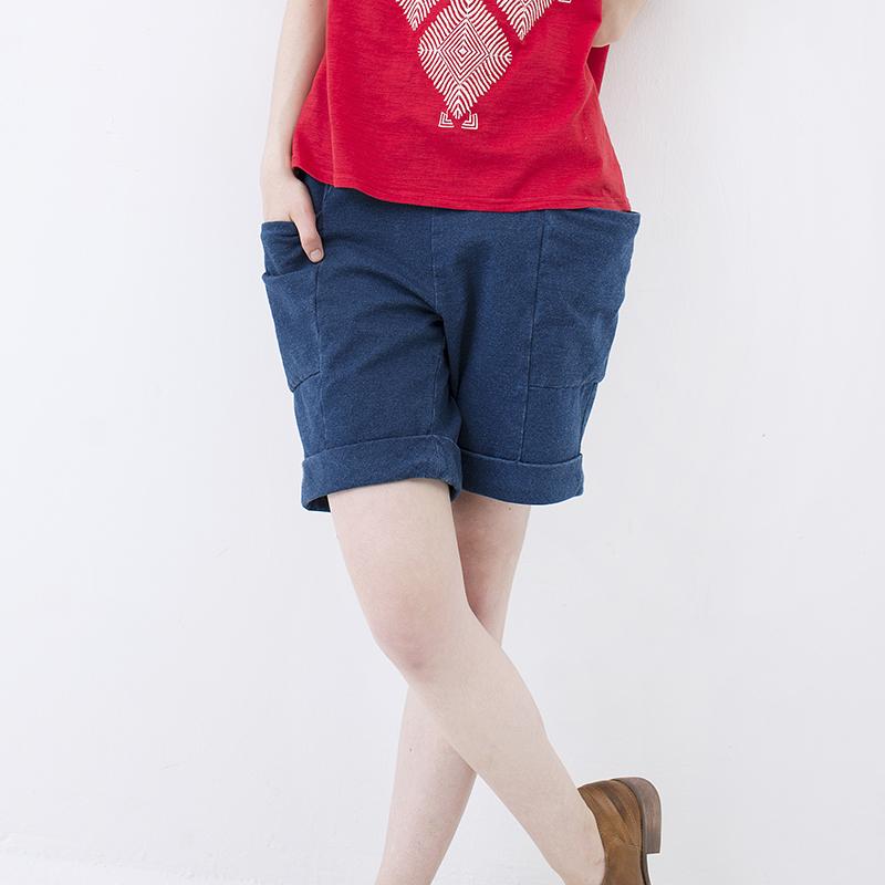 鱼岛主人2015夏季北欧原创弹力牛仔口袋宽松短裤245