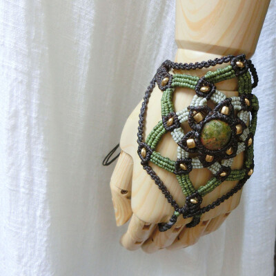 定制 谜石原创 手工编织天然花绿石多用手链 项链 臂环 生命之花 特价